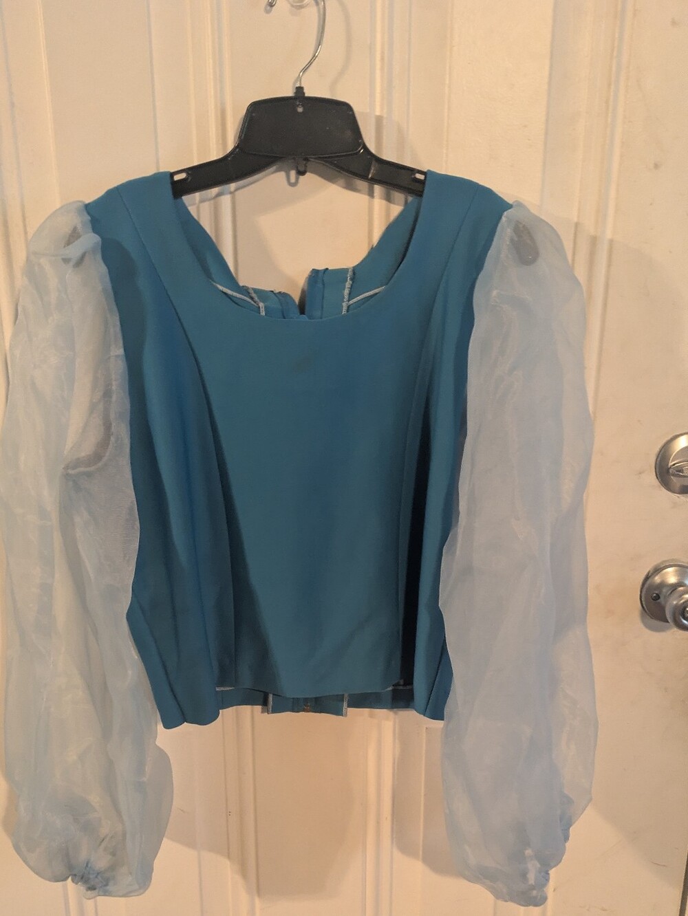 Handmade Women’s Turquoise Corset Crop Top Sheer Organza Puff Sleeves